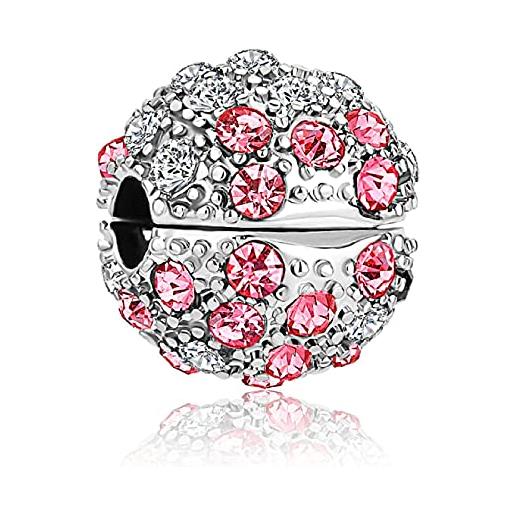 MariaFonte charm stopper perline colorate argento sterling 925 e zirconia colorata, adatto per braccialetti e collane (rosa)