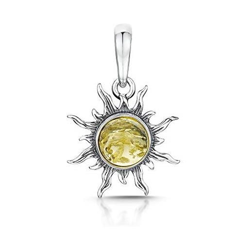 Amberta, ciondolo a forma di sole, in argento sterling 925 con ambra baltica: giallo