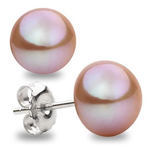 Secret & You orecchini da donna di perle bottone coltivate d'acqua dolce in colore rosa lavanda secret & you - argento sterling 925 - disponibile in 4 misure da 8 mm a 11 mm