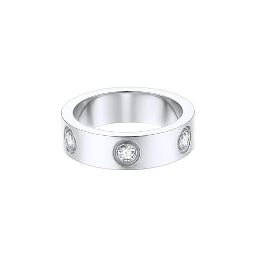 FOCALOOK - anello dell'amicizia in acciaio inox con zirconia cubica, fede nuziale, per donne, argento/oro/nero, taglia 5-12 e acciaio inossidabile, 27,5, colore: acciaio largo 6 mm