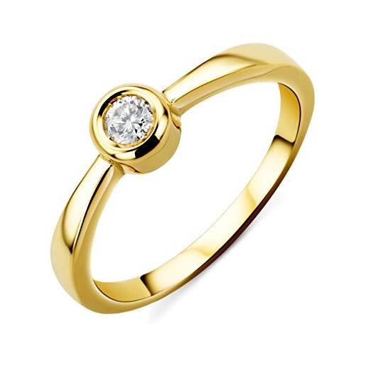 OROVI anello da donna con diamanti in oro giallo, anello di fidanzamento 14 carati (585) oro e diamanti 0,1 ct, anello solitario fatto a mano in italia, oro, diamante
