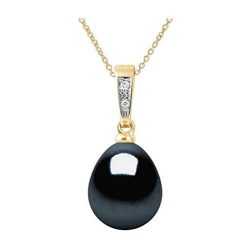 PEARLS & COLORS NATURAL FINE PEARLS pearls & colors - ciondolo in oro e diamanti 0.020 carati con vera perla d'acqua dolce 9-10 mm - qualità aaa+ - gioiello da donna