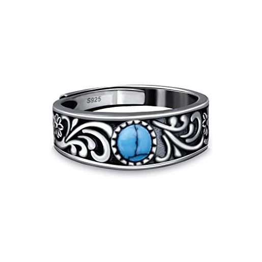 PHNIBIRD anello uomo anelli uomo modello di erba anelli donna argento 925 anello turchese naturale moda retrò misura regolabile（plus）