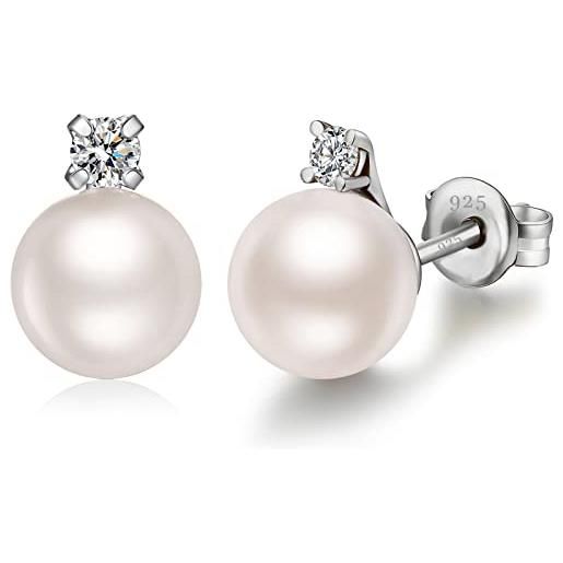 jiamiaoi orecchini perla argento orecchini donna argento orecchini con perle d'acqua dolce 8mm orecchini a perno in argento con perla per ragazze donne
