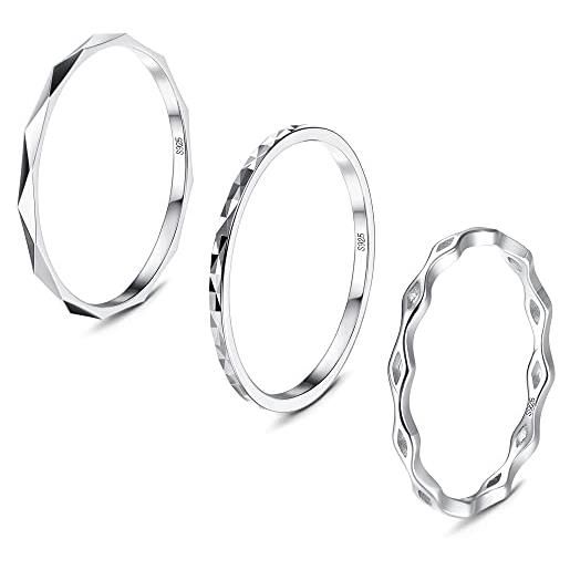 KRFY 3 pezzi anelli argento sterling 925 per donna uomo anelli impilabili semplice fascia knuckle anelli placcato oro bianco 18k fedi nuziali anelli con taglio di diamanti comfort fit 49.3mm-62.1mm