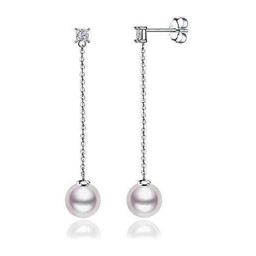 LUCKMORA orecchini da donna con perle goccia pendenti argento 925 orecchini a punta naturale rotonde coltivate d'acqua dolce perline (white)