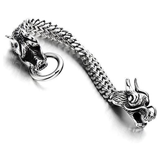 COOLSTEELANDBEYOND gotico retro vintage biker braccialetto del drago, bracciale uomo, barbozzale, acciaio inossidabile con chiusura a molla