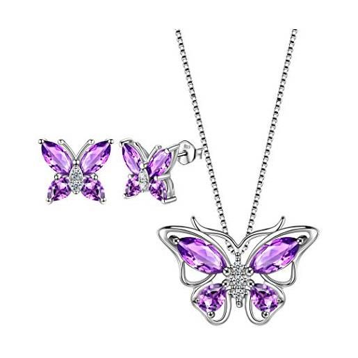 Aurora Tears collana con ciondolo a forma di farfalla viola con ametista, orecchini ds0035w