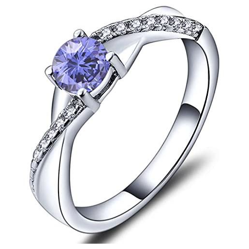 YL anello di fidanzamento argento 925 con dicembre pietra portafortuna tanzanite anello solitario criss attraverso infinito anello nuziale per donna sposa(taglia 18)