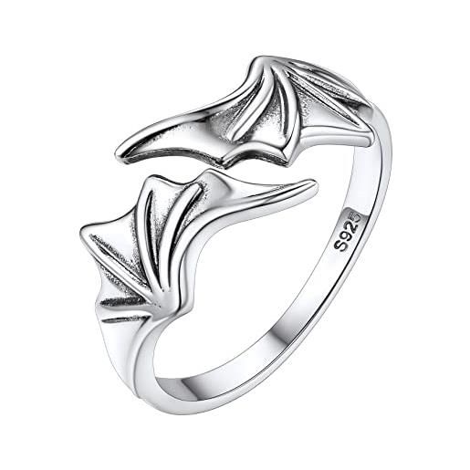 Silvora anello aperto regolabile con ali di pipistrello ali del diavolo per donna ragazza argento sterling s925 piuma antiallergia alta qualità regalo creativo compleanno