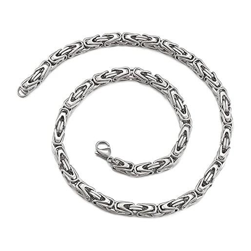 Epinki collane 55 cm, catena a maglie bizantina 6mm hip hop argento collana in acciaio inossidabile per uomo