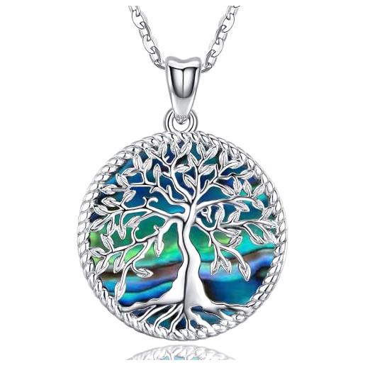 Friggem collana da donna albero della vita in argento 925, ciondolo albero della vita con conchiglia abalone, regali di gioielli natalizi di compleanno per la mamma, la moglie e la figlia