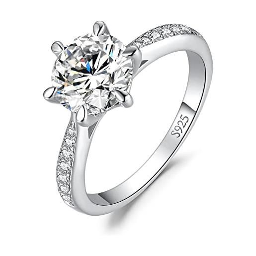 JewelryPalace 2ct classico anello solitario donna argento 925 con moissanite, diamante simulato anelli donna argento con pietre laterali, semplice fedine fidanzamento anniversario set gioielli donna