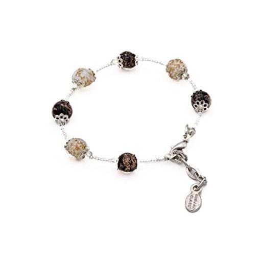 Sospiri Venezia bracciale donna 7 perle in vetro diametro 8 mm braccialetto originale vetro di murano gioiello idea regalo made in italy certificato (mix bianco rosso nero)