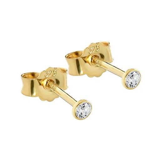 NKlaus coppia di orecchini a calice da 2,3 mm in oro giallo 375 orecchini in oro 9 carati con zirconi di cristallo bianchi 2602