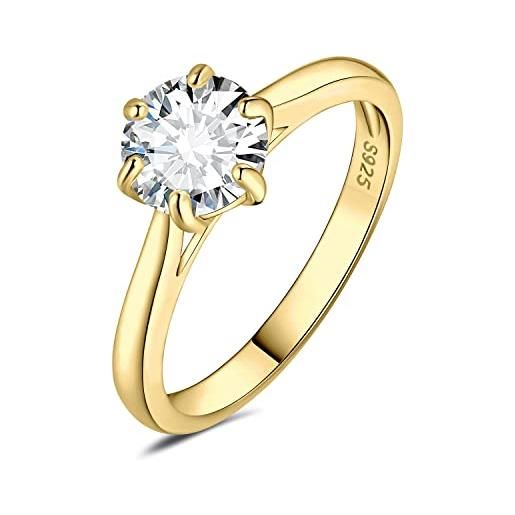JewelryPalace 1.5ct classic anello solitario donna argento 925 con creato moissanite, diamante simulato anelli dorati con pietra rotonda, semplice fedine fidanzamento in oro set gioielli donna 11.5