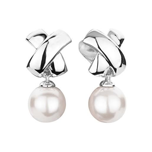 Traveller orecchini a clip - pendenti - perla 14 mm bianco - placcati platino - 110507