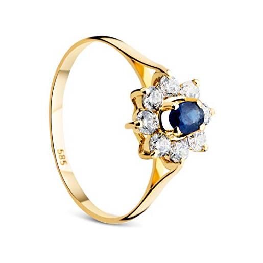 Orovi anello di fidanzamento da donna, solitario, in oro giallo 14 carati (585) con zirconi e zaffiri, anello in oro giallo e oro giallo, 56 (17.8), colore: gold, cod. Or7736r56
