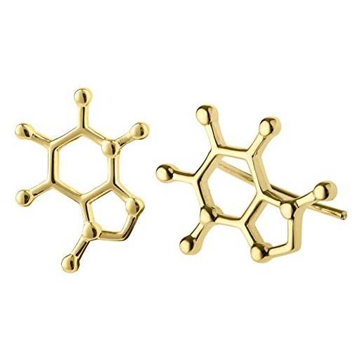 ScienceFox orecchini a lobo a forma di molecola di caffeina in argento sterling 925, oro e oro rosa regalo per amanti del caffè, espresso e stimolanti (oro)