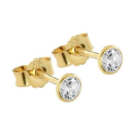 NKlaus coppia di orecchini a calice da 4 mm in oro giallo 375 orecchini in oro 9 carati cristallo zircone bianco 2605