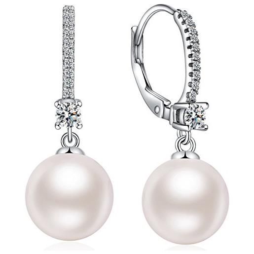 Miaofu orecchini perle donna diamante perle orecchini Miaofu orecchini con perle anallergici orecchini perle pendenti, perle goccia orecchini, orecchini cerchio perle oro bianco, orecchini perle argento