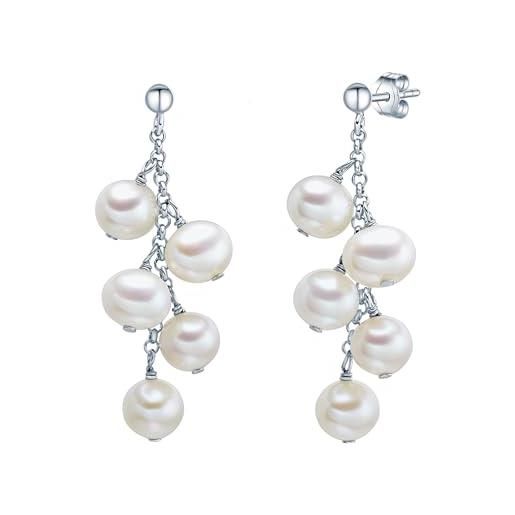 Valero Pearls orechinni a lobo da donna in argento sterling 925 con rodio con perle coltivate d'acqua dolce bianco 60201328