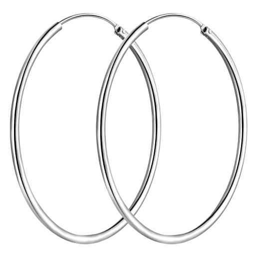 T400 jewelers orecchini cerchio argento sterling 925 per donna creoli sleeper rotondo lucido finito, diametro: 25-65mm