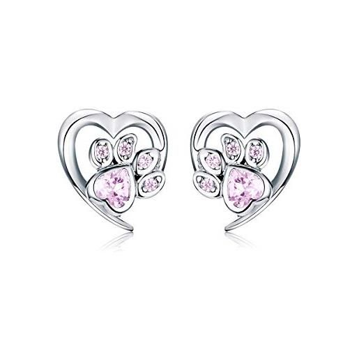 DOYIS regalo di natale orecchini a perno ipoallergenici per ragazze e donne, in argento sterling s925, a forma di zampa di cane, con zirconia cubica rosa