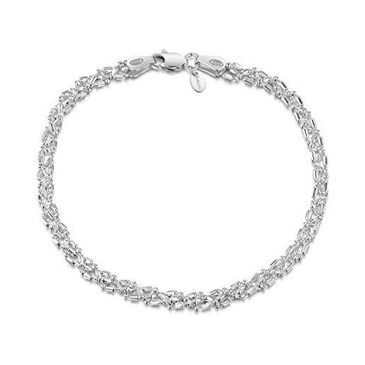 Amberta bracciale da donna in argento sterling 925 lunghezza 18 cm: maglia sfere diamantate 3.5 mm