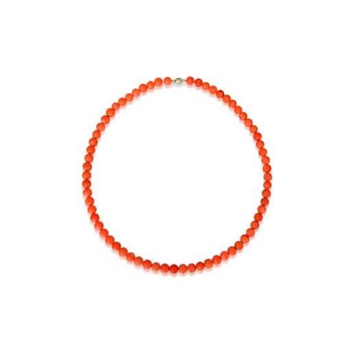Vifaleno collana in corallo naturale, rosso-arancio, rotonda, 6 mm, argento 925, 43 cm lang, argento sterling, corallo
