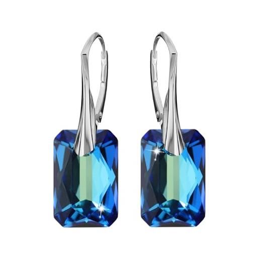 PANDA LUXURY JEWELLERY orecchini donna argento 925 orecchini pendenti con cristalli rettangolo gioielli donna unici gioielli con cristalli orecchini lunghi con scatola regalo (bermuda blue)