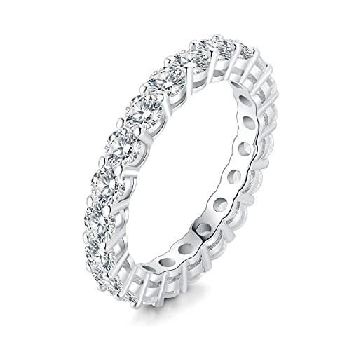 JewelryPalace anello eterno donna argento con creato moissanite, anelli impilabili donna 925 con pietre a taglio rotondo, fede nuziale in argento anello matrimonio set gioielli donna 9.5