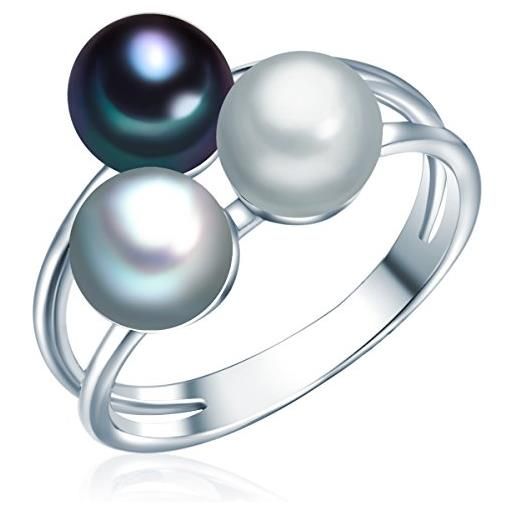 Valero Pearls anello da donna in argento sterling 925 con rodio con perle coltivate d'acqua dolce grigiore grigiore argento blu pavone taglia 12 60020094