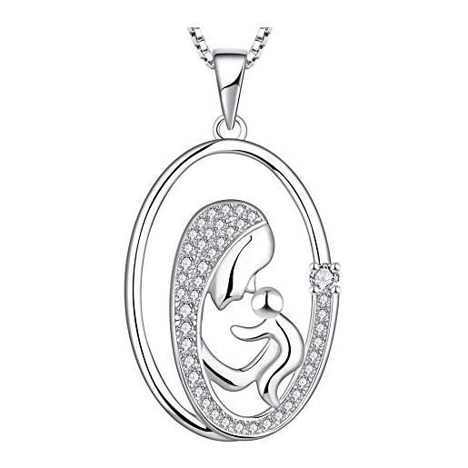 YL collana con ciondolo ovale in argento 925 per collana per figlio di madre e figlia, regalo per mamma, 45-48 cm