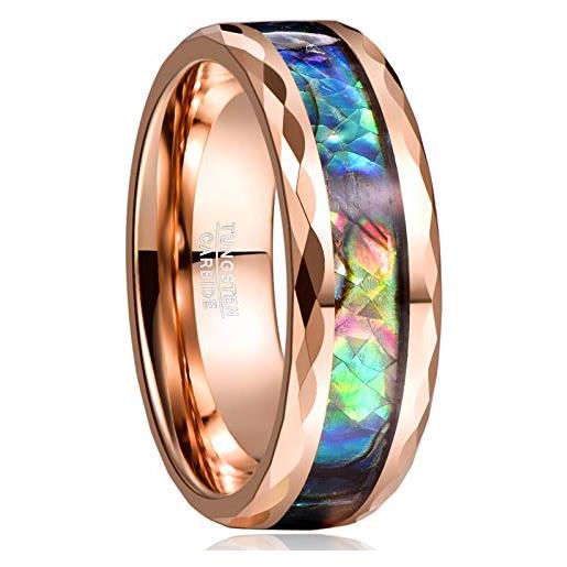 VAKKI d'oro rosa anello fidanzamento fede nuziale uomo tungsteno anello 8mm anello conchiglia abalone perfetto regalo di compleanno misura 29
