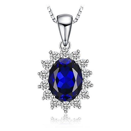 JewelryPalace ovale 3.2ct principessa diana william kate middleton's sintetico blu zaffiro pendente 925 sterling argento pendente collana 45cm