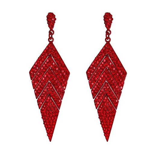 EVER FAITH orecchini donna cristallo matrimonio banchetto multi-stratificato rombo orecchini pendente rosso rosso-fondo