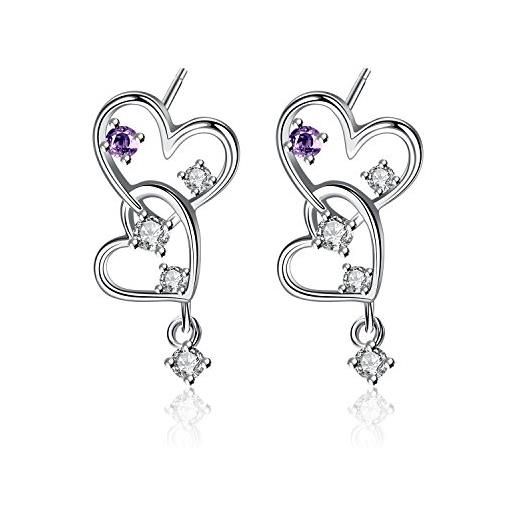 VIKI LYNN gemshadow da donna in argento sterling 925 con zirconi doppio cuore orecchini e 925, colore: purple heart earrings, cod. Aqed000086