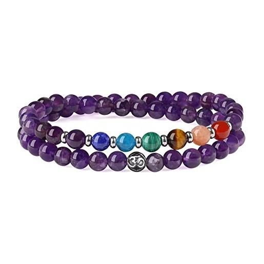 GAVU bracciale sette chakra da donna con perle di ametista e pietre dure con charm om bracciale per yoga 18.5cm