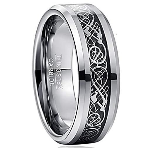 VAKKI uomo 8mm anello drago celtico anello fidanzamento fede nuziale argento anello acciaio tungsteno adatto per matrimoni feste misura 22.5