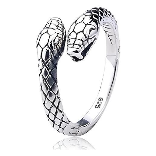 Serebra Jewelry serpente a doppia testa anello in argento 925 | regolabile dimensione unisex uomini donne | by Serebra Jewelry