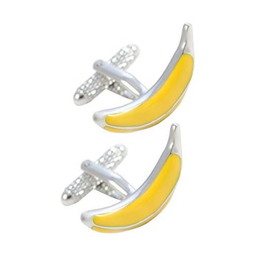 COLLAR AND CUFFS LONDON gemelli camicia uomo divertenti - con scatola - banana - ottone - cibo frutta - colori giallo e argento - un paio