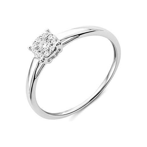 Miore - anello di fidanzamento da donna in oro bianco 375 a 9kt e diamanti brillanti da 0,10 kt e oro bianco, 58 (18.5), cod. Mf9038r8