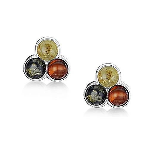 Amberta, orecchini a perno, in argento sterling 925 con pietra di ambra baltica e argento, colore: multicolore, cod. S925-bc-5260-ear-7m
