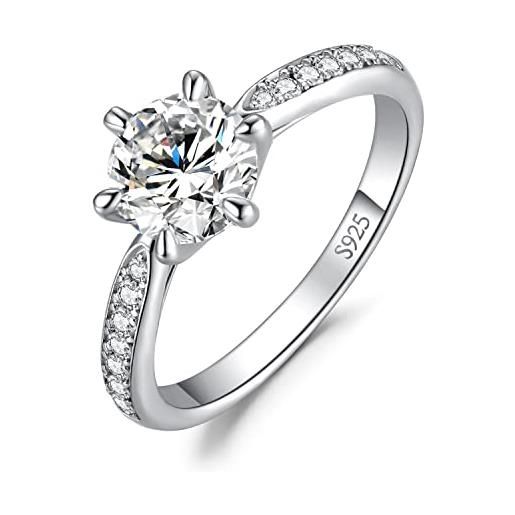 JewelryPalace 1.5ct classico anello solitario donna argento 925 con moissanite, diamante simulato anelli donna argento con pietre laterali, smeplice fedine fidanzamento anniversario set gioielli donna