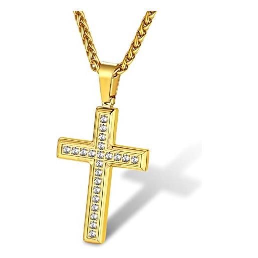 Supcare collana croce donna con zircone bianco, oro collana donna acciao, 55+5 cm regolabile catena collana con ciondolo croce