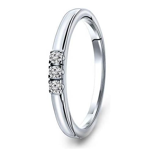 Miore, anello trilogy da donna, in oro bianco 9 carati 375 con diamanti da 0,09 kt, gioiello con brillanti, anello di fidanzamento e oro bianco, 58 (18.5), cod. M9188r58