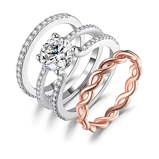 JewelryPalace classici anelli impilabili donna argento 925 con moissanite, infinito eterno anello solitario con pietre diamante simulato, fedine fidanzamento matrimonio anello promessa oro rosa set