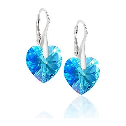 LillyMarie donne orecchini d'argento argento sterling 925 azzurro swarovski elements originali cuore sacchetto stoffa regali per i partner