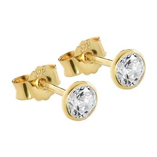 NKlaus coppia di orecchini a calice da 4,5 mm in oro giallo 375 orecchini in oro 9 carati cristallo zirconia cubica bianco 2606